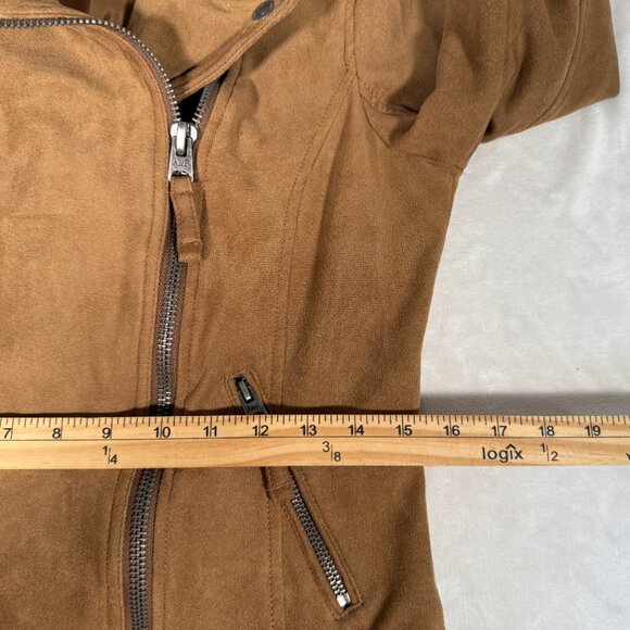 Abercrombie Fitch Biker Jacket Women Size S Brown Full Zip Faux Suede Moto GUC - Picture 5 of 16